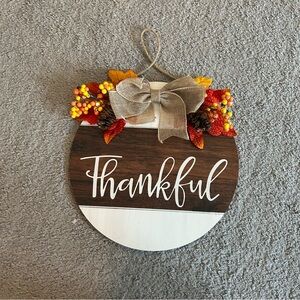 Thankful Wooden Wall Decor with Bow and Autumn Accents